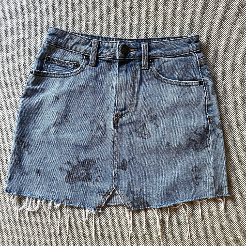 Unique Pattern BDG Denim Mini Skirt with Frayed Hem
